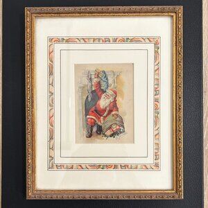 Vintage framed Santa Christmas chromolithograph print